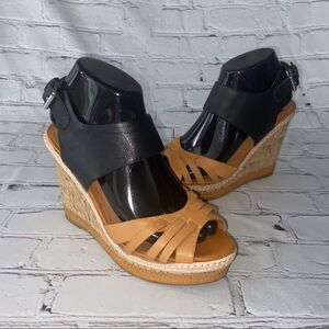 DV by Dolce Vita Jaslyn Two Tone Black Brown Wedge Sandal Size 7.5